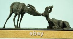 Guido Cacciapuoti rare sculpture bronze pair of marble bases chamois Italy