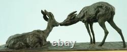 Guido Cacciapuoti rare sculpture bronze pair of marble bases chamois Italy