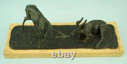 Guido Cacciapuoti rare sculpture bronze pair of marble bases chamois Italy