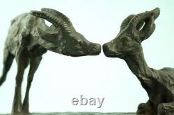 Guido Cacciapuoti rare sculpture bronze pair of marble bases chamois Italy