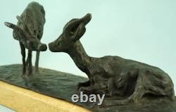 Guido Cacciapuoti rare sculpture bronze pair of marble bases chamois Italy