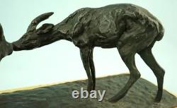Guido Cacciapuoti rare sculpture bronze pair of marble bases chamois Italy
