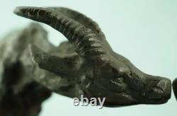 Guido Cacciapuoti rare sculpture bronze pair of marble bases chamois Italy