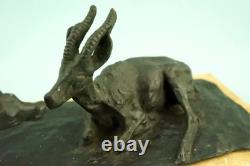 Guido Cacciapuoti rare sculpture bronze pair of marble bases chamois Italy