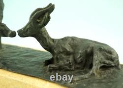 Guido Cacciapuoti rare sculpture bronze pair of marble bases chamois Italy