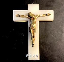 Gustave Joseph Debrie Debut Xxe Crucifix Christ In Golden Bronze Signed On Marble