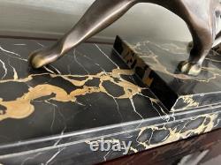 H. Molins Signed Bronze Panther Sculpture on a Veined Black Marble Base