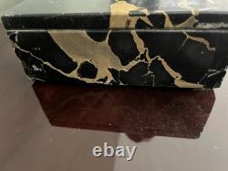 H. Molins Signed Bronze Panther Sculpture on a Veined Black Marble Base