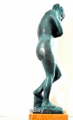 Hand Made Bronze Sculpture Nude Eva Signed A. Rodin On Marble Plate