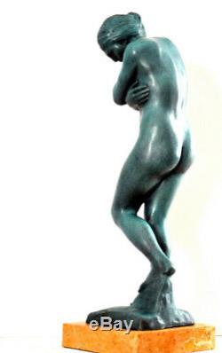 Hand Made Bronze Sculpture Nude Eva Signed A. Rodin On Marble Plate