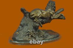 Hand-made Large Signed Mignez Lion At The Bronze Marble Figurine