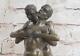 Handcrafted Signed Artisanal Depict Of Two Men Bronze Sculpture Marble Base Nude Figurine