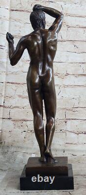 Handmade Bronze Sculpture Home Decor Art Marble Male Seated Rodin Signed