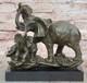 Handmade Bronze Sculpture For Sale, Marble Faun Baby With Elephant, Signed Barye