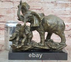 Handmade Bronze Sculpture for Sale, Marble Faun Baby with Elephant, Signed Barye