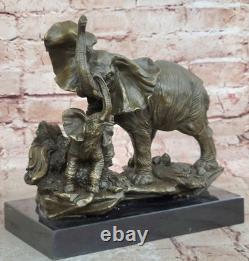 Handmade Bronze Sculpture for Sale, Marble Faun Baby with Elephant, Signed Barye