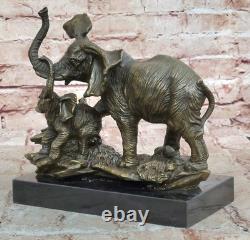 Handmade Bronze Sculpture for Sale, Marble Faun Baby with Elephant, Signed Barye