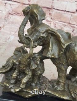 Handmade Bronze Sculpture for Sale, Marble Faun Baby with Elephant, Signed Barye