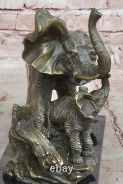 Handmade Bronze Sculpture for Sale, Marble Faun Baby with Elephant, Signed Barye