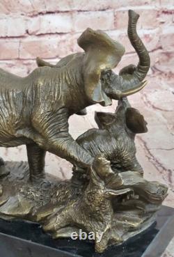 Handmade Bronze Sculpture for Sale, Marble Faun Baby with Elephant, Signed Barye