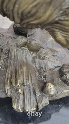 Handmade Bronze Sculpture for Sale, Marble Faun Baby with Elephant, Signed Barye