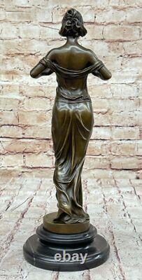 Handmade Bronze Woman Signed Pittaluga on Marble Base Opens