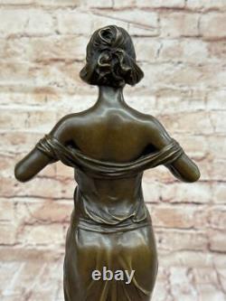Handmade Bronze Woman Signed Pittaluga on Marble Base Opens