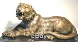 Handmade Figure Bronze Tiger Bronze On Marble Base Signed Barye