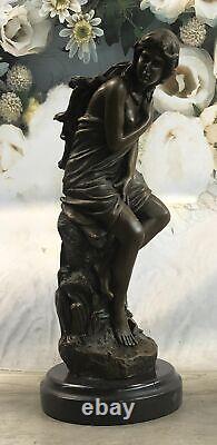 Handmade Signed Moreau, Bronze Female Angel Chair Statue Marble Nr