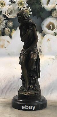 Handmade, Signed Moreau, Bronze Female Angel Statue, Marble Art Nr
