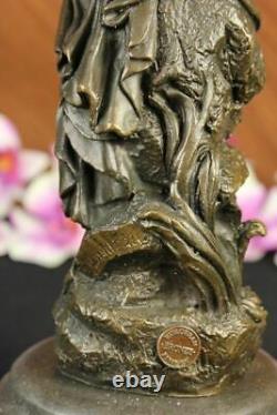 Handmade Signed Moreau, Female Nude Angel Bronze Statue Marble Figurine