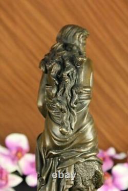 Handmade Signed Moreau, Female Nude Angel Bronze Statue Marble Figurine