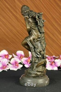 Handmade Signed Moreau, Female Nude Angel Bronze Statue Marble Figurine