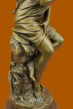 Handmade Signed Moreau, Female Nude Angel Bronze Statue Marble Figurine