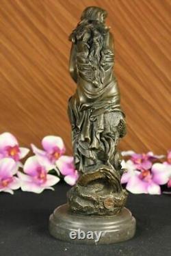 Handmade Signed Moreau, Female Nude Angel Bronze Statue Marble Figurine