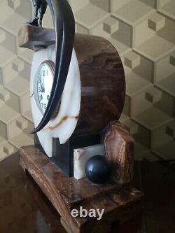 Hanger Art Deco Clock Marble And Bronze Signed F. H Danvin