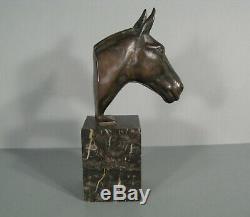 Head Of Horse Paperweight Sculpture Ancient Art Deco Bronze Signed Le Verrier