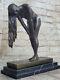 High Quality Art Deco Nude Girl Bronze Sculpture Statue Signed Marble Base Nr