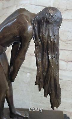 High Quality Art Deco Nude Girl Bronze Sculpture Statue Signed Marble Base Nr