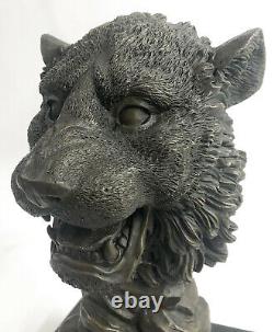 Hot Fonte Signed Milo Bronze Royal Lion Head Statue Sculpture Bust Marble Base
