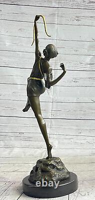 Huge 51cm Art Deco Bronze Diana The Huntress With Knot Signed Marble Nude