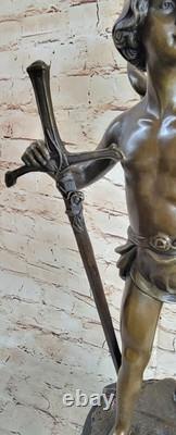Huge Bronze Angel Man Figure Sculpture Signed By Debut Marble Statue Base