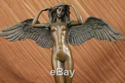 Huge Chair Female Angel Bronze Sculpture Signed By Weinman Marble Statue Base