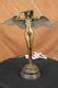Huge Chair Lady Angel Bronze Sculpture Signed By Weinman Marble Base Figurine