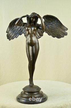 Huge Chair Woman Angel Bronze Statue Signed By Weinman Marble Sculpture Deco