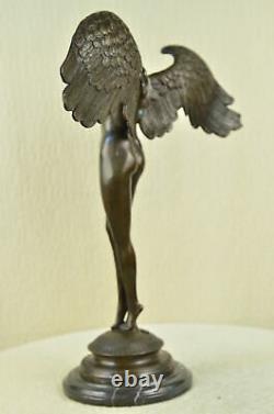 Huge Chair Woman Angel Bronze Statue Signed By Weinman Marble Sculpture Deco