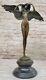 Huge Flesh Woman Angel Bronze Sculpture Signed By Weinman Marble Statue Base