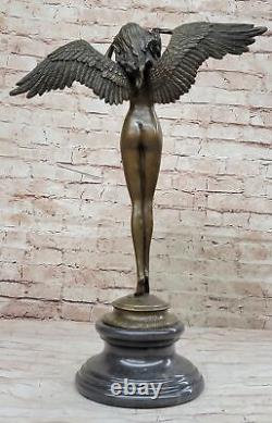 Huge Flesh Woman Angel Bronze Sculpture Signed by Weinman Marble Statue Base