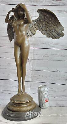 Huge Flesh Woman Angel Bronze Statue Signed by Weinman Marble Sculpture Deco