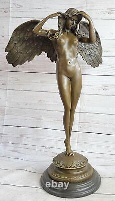Huge Flesh Woman Angel Bronze Statue Signed by Weinman Marble Sculpture Deco